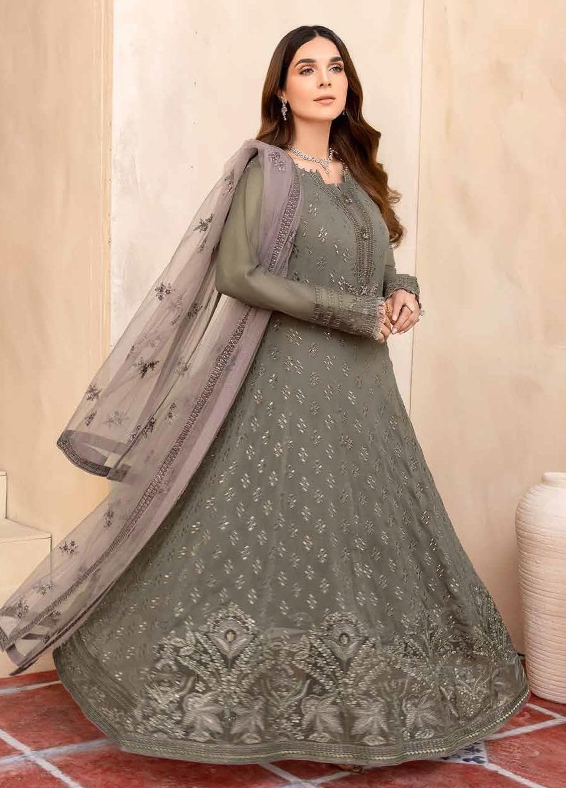 Elnaz By Flossie Embroidered Chiffon Suits Unstitched